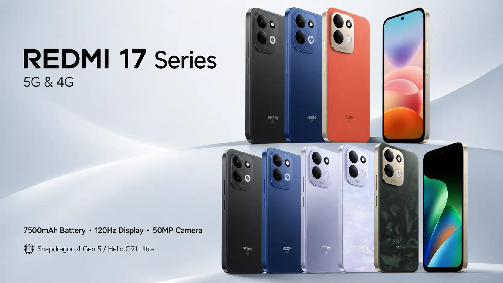 Redmi 17 5G and Redmi 17 4G Launch With 7,500mAh Battery, 120Hz Display