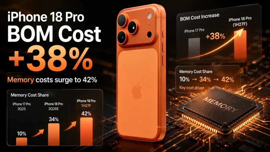 iPhone 18 Pro Price Increase Likely as BOM Cost Jumps 38%, Memory Hits 42%