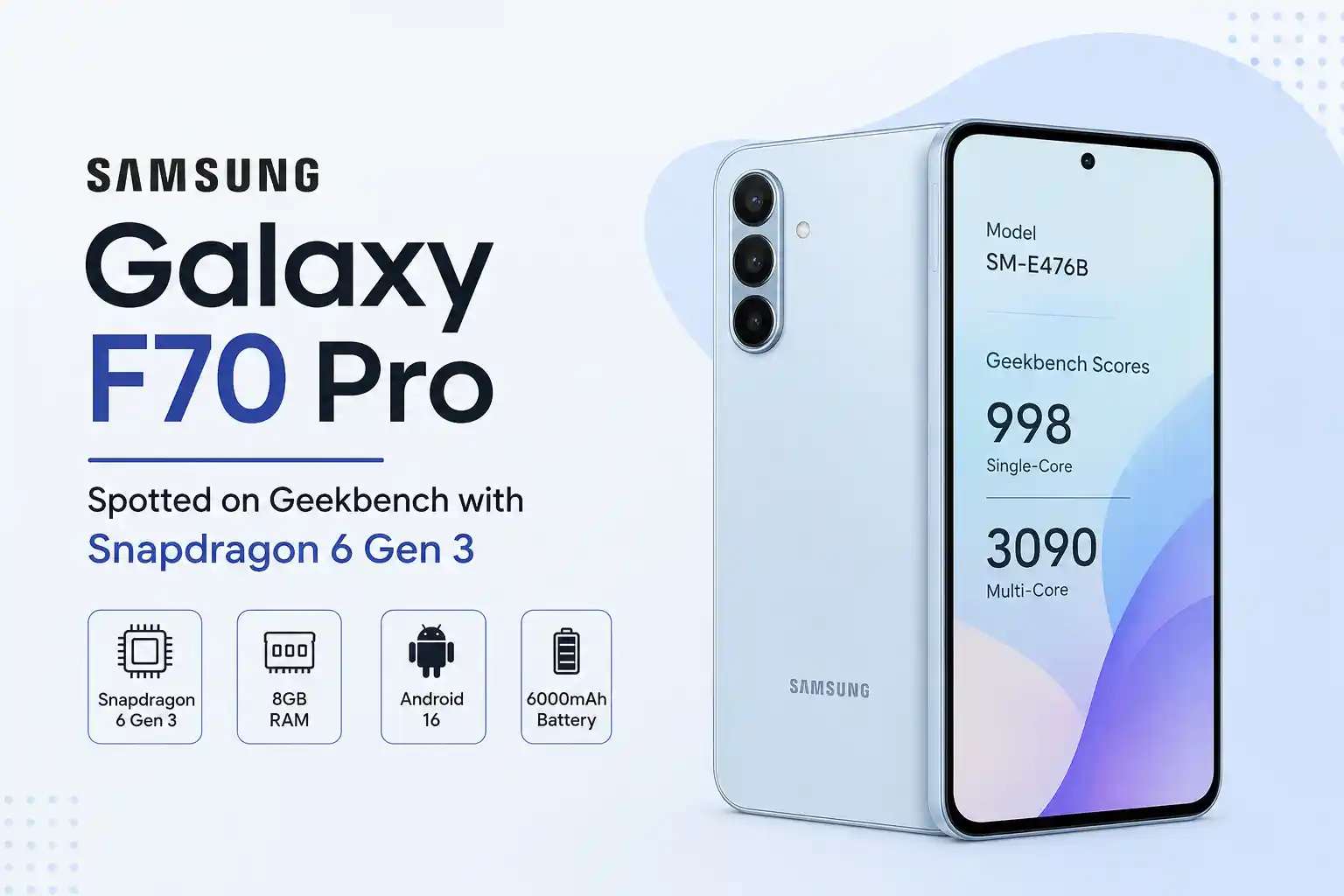 Samsung Galaxy F70 Pro Spotted on Geekbench with Snapdragon 6 Gen 3 and Android 16