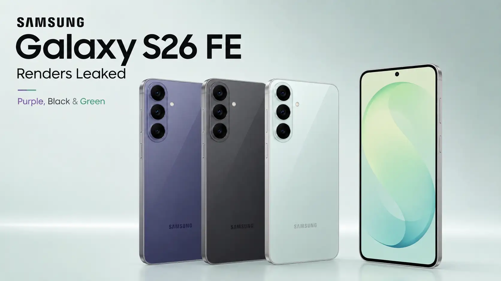 Samsung Galaxy S26 FE Renders Leak in Purple, Black and Green, Camera Specs